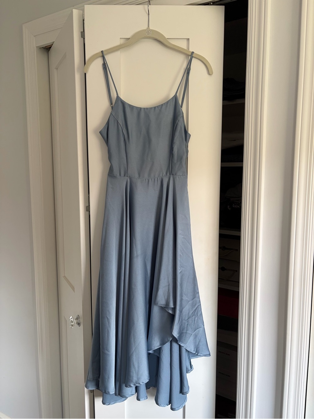 Lulu's Dusty Blue High-Low Spaghetti Strap Dress